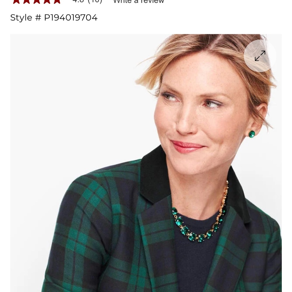 Talbots Boxy Fitted Green and Blue black watch plaid Long Sleeve blazer